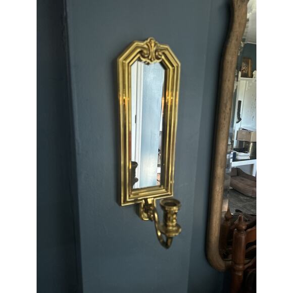 Vintage 1988 Victorian Homco Brass Wall Mirrored Sconce Syroco - Picture 1 of 8